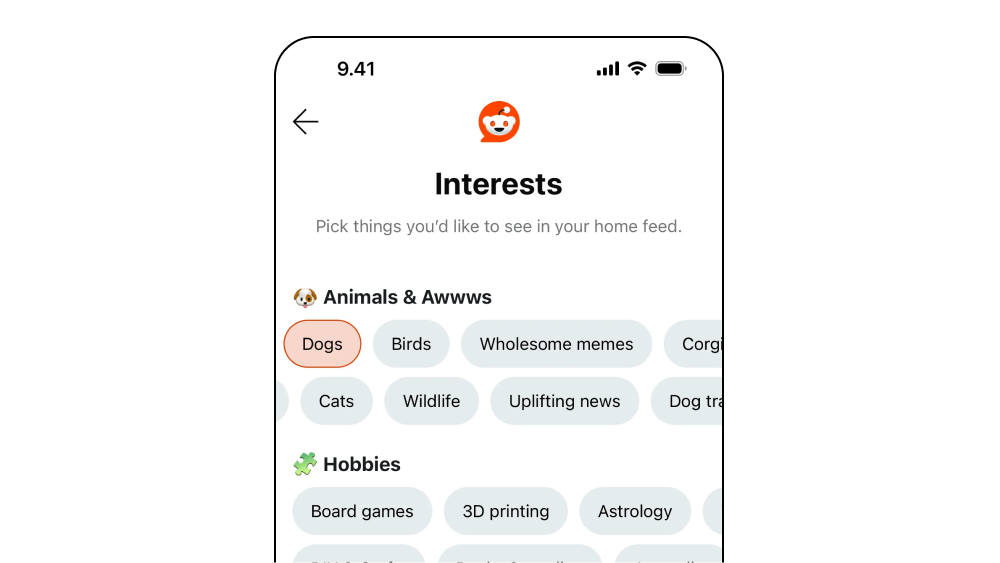 Reddit Onboarding Pills