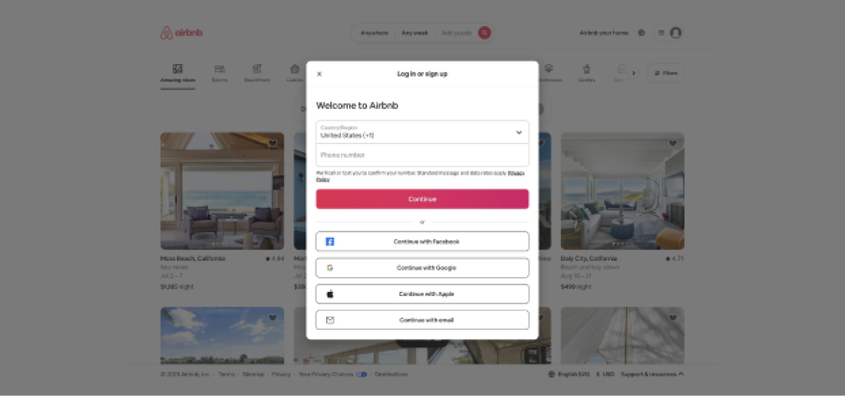 Airbnb Login Modal