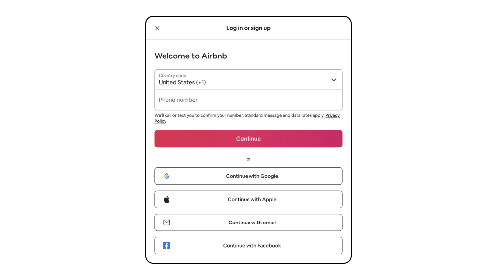 Airbnb Login Modal